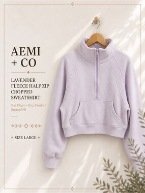Aemi + Co Lavender Fleece Half Zip Cropped Sweatshirt Size L